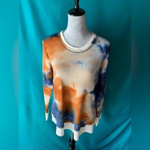 Alchemy Thread Multicolor Tie Dye Waffle Knit Thermal Long Sleeve Shirt